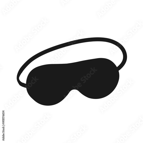 Illustration of a black sleep mask with an elastic band for blocking light and aiding restful sleep time