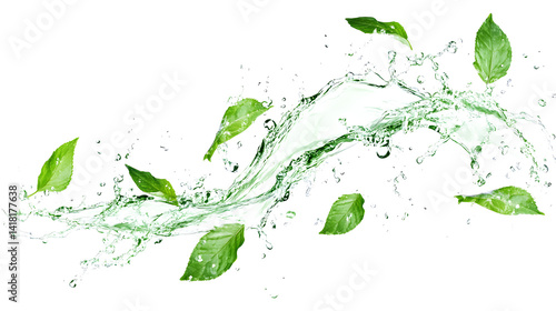 Fresh Mint Leaves Splashing in Water