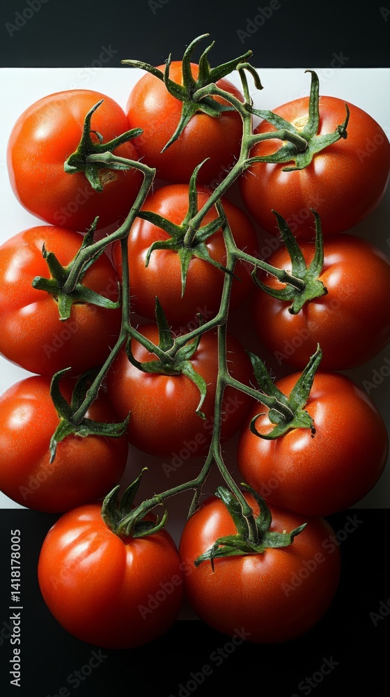 Vine Ripe Tomatoes on the Vine, Close Up Studio Shot Vine Ripe Tomatoes on the Vine, Close Up Studio Shot