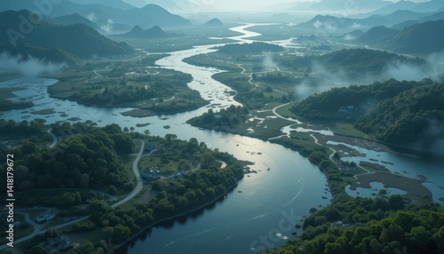 Wallpaper Mural Serene Aerial View of Meandering River in Lush Green Landscape Torontodigital.ca