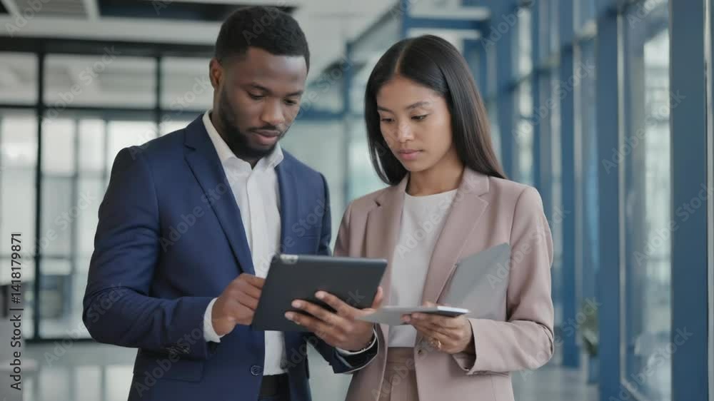 A couple sitting together, looking at a tablet computer, likely discussing or planning something. A couple sitting together, looking at a tablet computer, likely discussing or planning something.