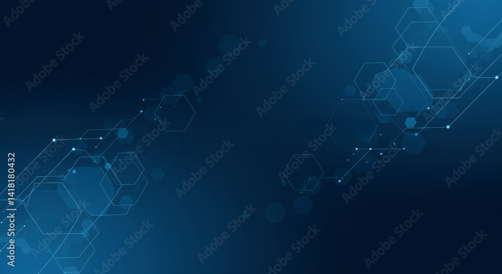 Abstract Blue Hexagon Network Background - Stylish abstract background featuring a network of interconnected hexagons on a dark blue backdrop. Perfect for technology, science