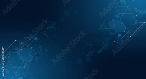 Obraz na płótnie Abstract Blue Hexagon Network Background - Stylish abstract background featuring a network of interconnected hexagons on a dark blue backdrop. Perfect for technology, science w salonie