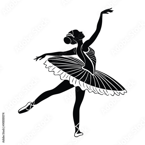 Elegant Ballet Dancer Silhouette – Graceful Dance Vector Art