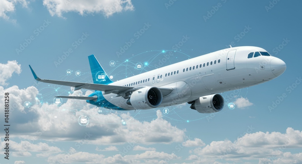 AI Smart Sensors and Real-Time Data Integration in Aviation - Advanced aviation technology, data flow, intelligent sensors, real-time insights, enhanced safety AI Smart Sensors and Real-Time Data Integration in Aviation - Advanced aviation technology, data flow, intelligent sensors, real-time insights, enhanced safety