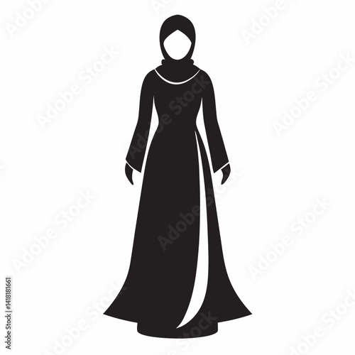 Silhouette icon of woman wearing muslim hijab traditional islamic clothing