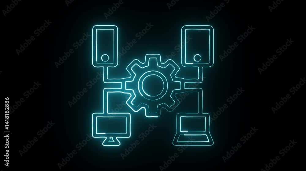 glowing neon data management free icon isolated, black background, HD motion graphic animation glowing neon data management free icon isolated, black background, HD motion graphic animation