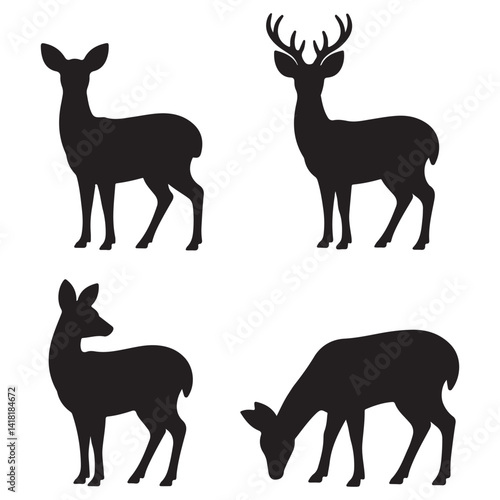 deer silhouette vector. deer, animal, silhouette, vector, wild, reindeer, 