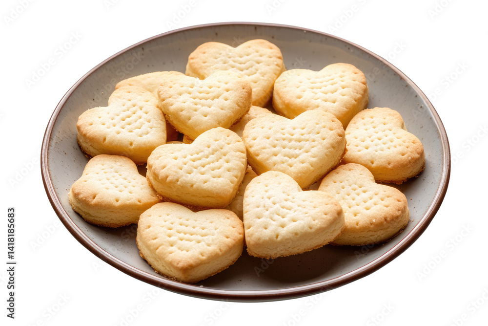 A plate overflowing with delicate heart-shaped cookies, perfect for sharing love and sweetness on a special occasion, displayed with soft lighting on a muted grey plate. A plate overflowing with delicate heart-shaped cookies, perfect for sharing love and sweetness on a special occasion, displayed with soft lighting on a muted grey plate.