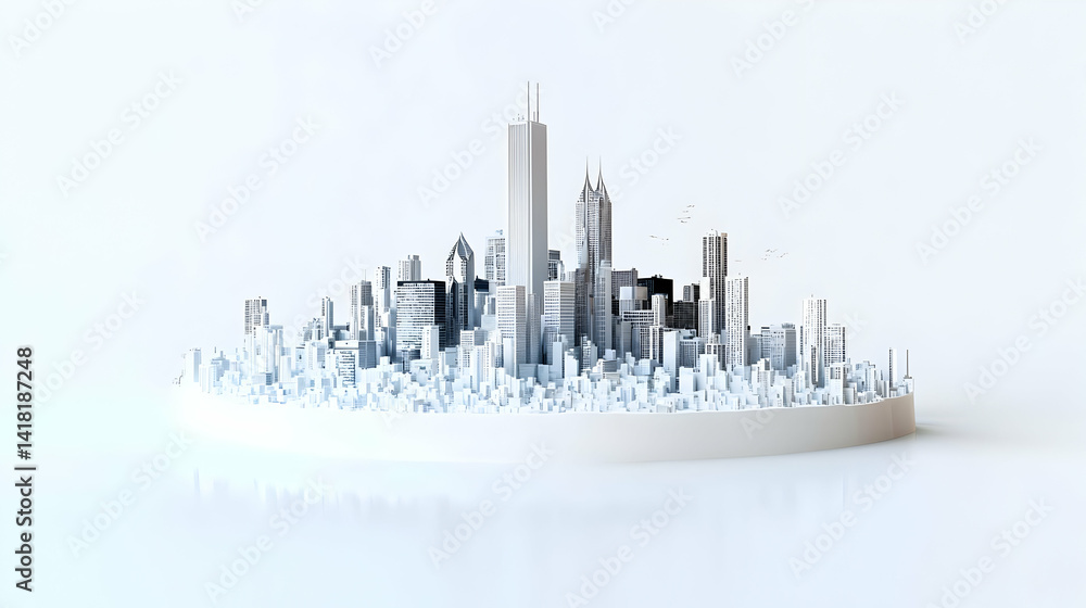 Abstract Minimalist Cityscape On White Circle Abstract Minimalist Cityscape On White Circle