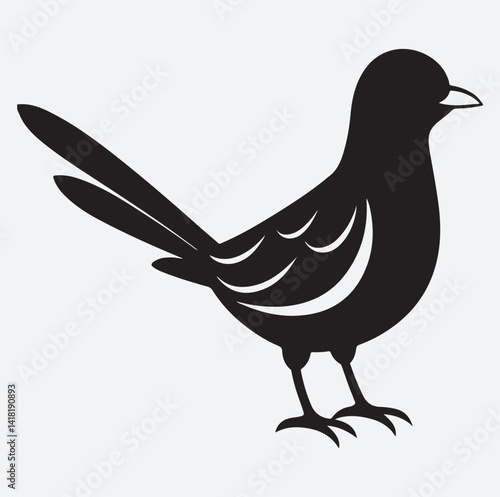 Fényképezés cute shirker malkoha bird silhouette vector art illustration, vector illustratio