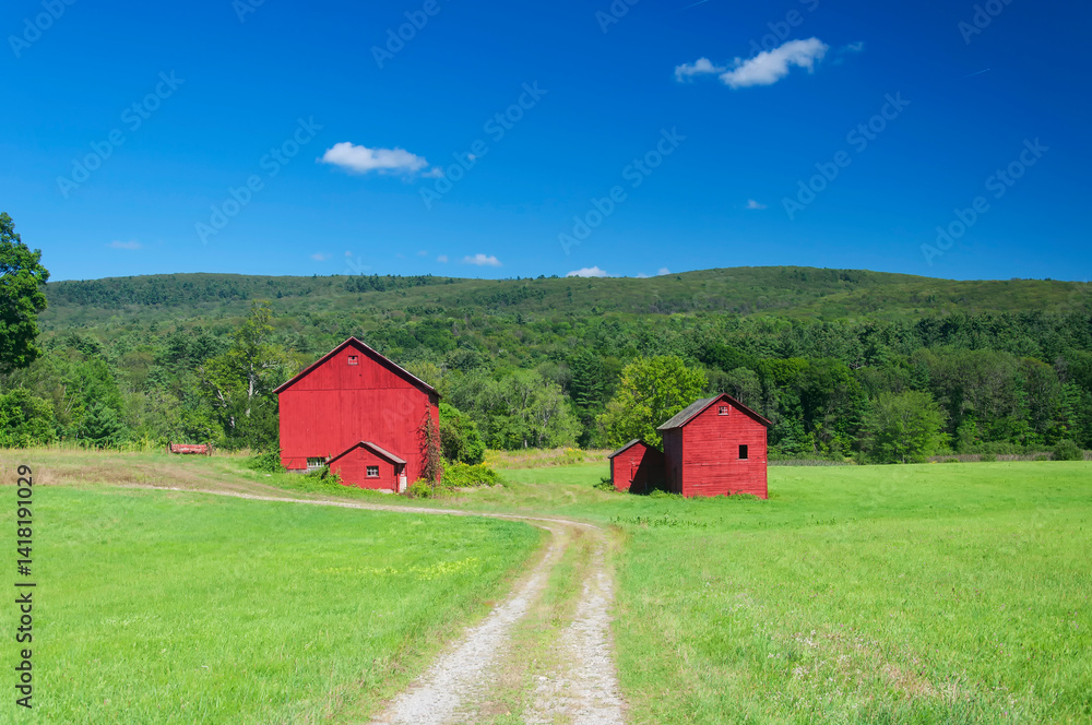 Obraz premium red barns on a new england farm in massachusetts