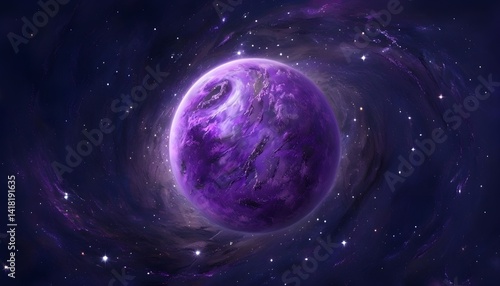 Vibrant Purple Planet Amidst Deep Navy Cosmic Background