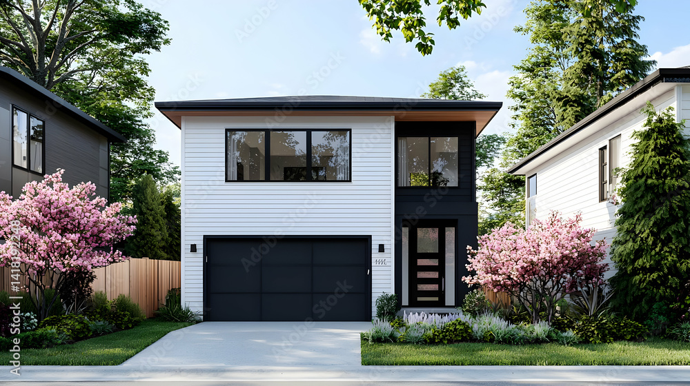 Modern Home Exterior With White And Black Facade Modern Home Exterior With White And Black Facade
