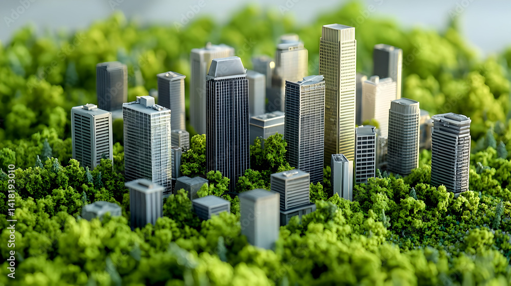 Obraz premium Model City Among Lush Green Trees