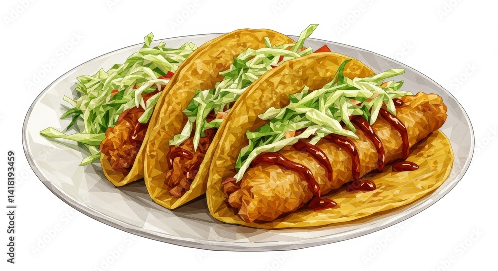 Delicious Fish Tacos with Coleslaw - Three crispy fish tacos served on a white plate with shredded coleslaw and a tangy sauce. Perfect for a quick and satisfying meal Delicious Fish Tacos with Coleslaw - Three crispy fish tacos served on a white plate with shredded coleslaw and a tangy sauce. Perfect for a quick and satisfying meal