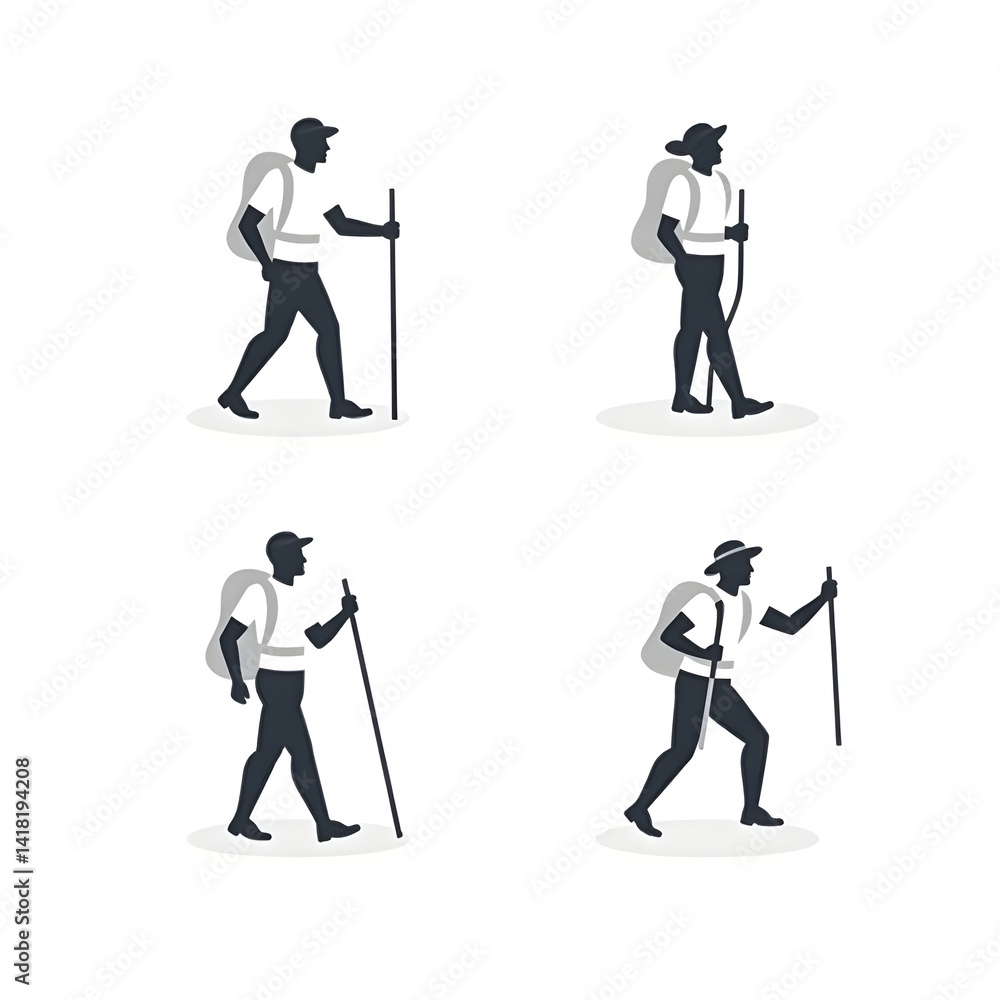 Obraz premium Set of Camping Hiker Icon Trekking Hiking Recreation Expedition Vacation Wilderness Exploration Sport Vector Illustration