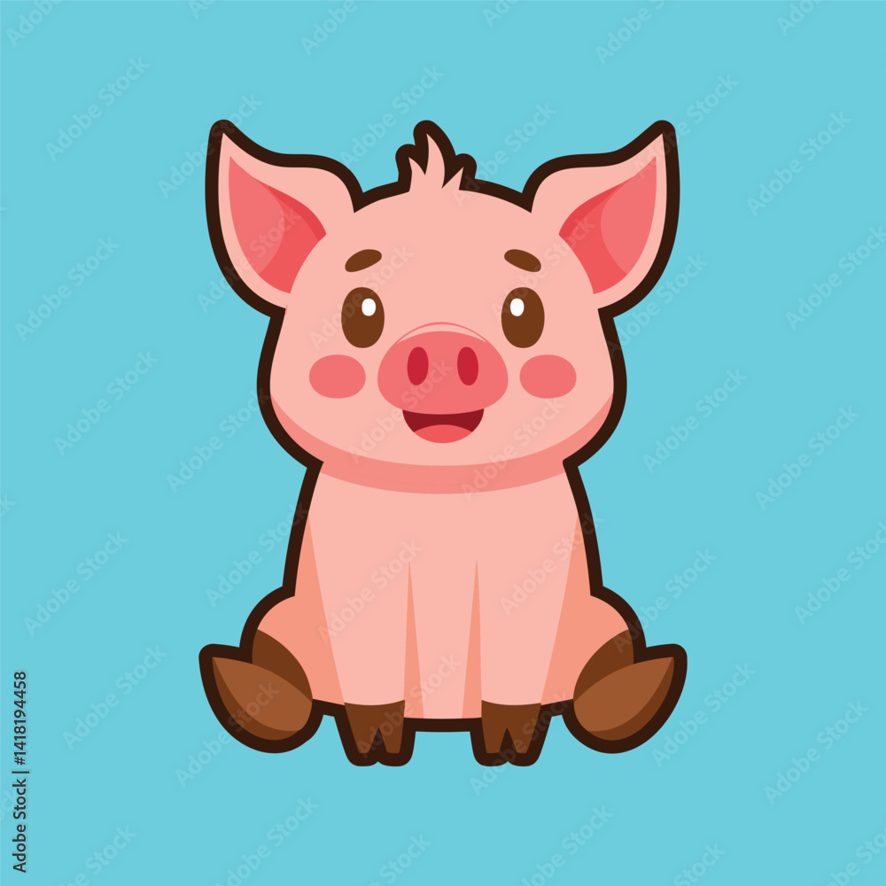 Fototapeta premium Cartoon cute pig sitting vector illustration 