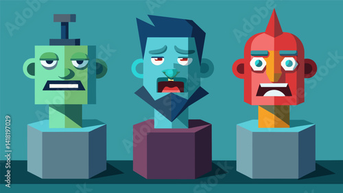 A series of digital sculptures representing the artists understanding and expression of different emotions through the use of 3D software.. Vector illustration