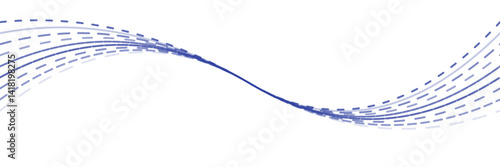 Abstract blue wave pattern with dashed lines flowing elegantly across a white background, creating a sense of motion and fluidity.