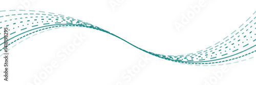 Abstract design featuring a flowing, curved line with dotted patterns in a soothing teal color on a white background.