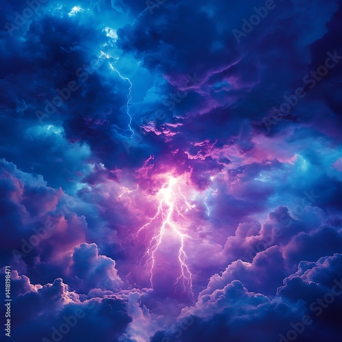 Wallpaper Mural A lightning bolt illuminating a mesmerizing purple and blue sky Torontodigital.ca