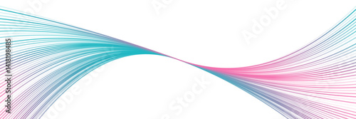 Abstract wave design with flowing lines in shades of blue and pink against a white background, creating a dynamic visual effect.