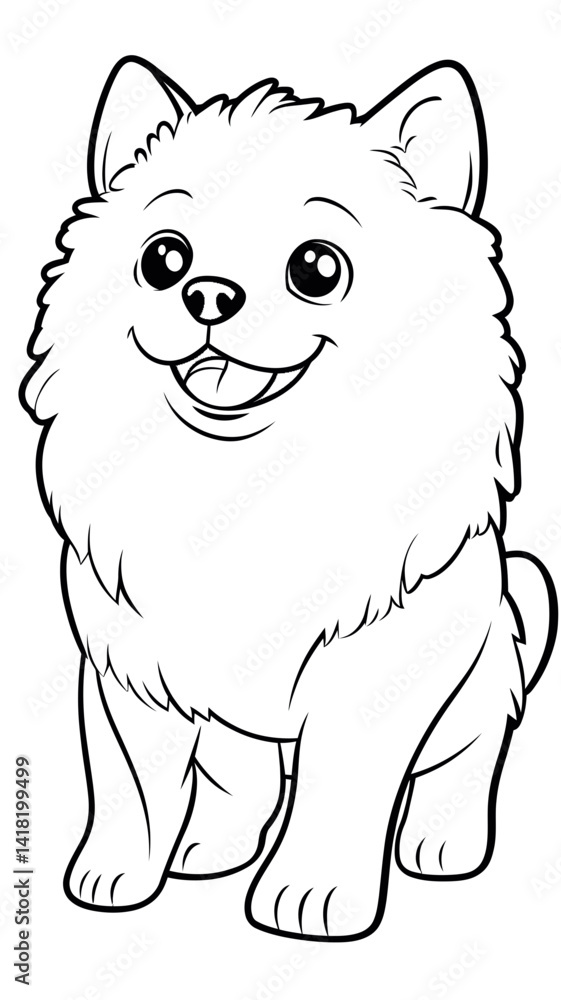 Fototapeta premium Playful Pomeranian Dog Coloring Page for Kids - Minimalist Vector Art Illustration