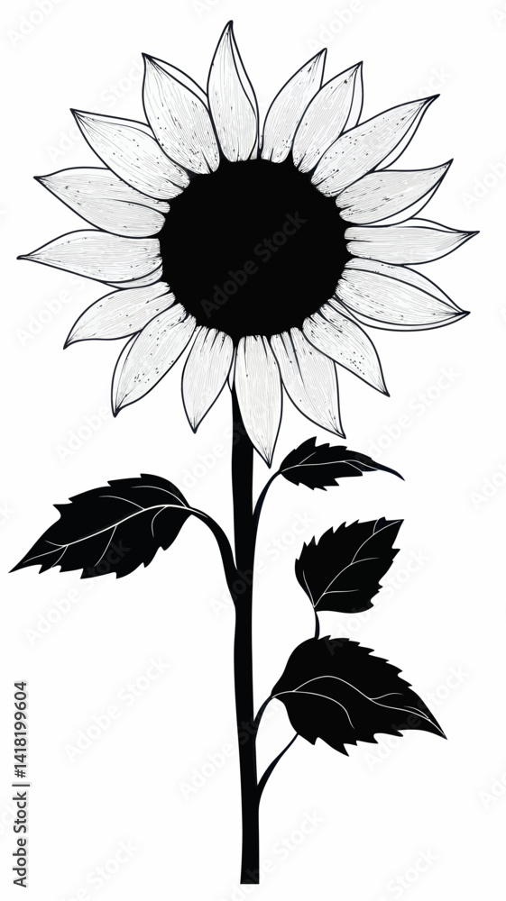 Fototapeta premium Minimalist Sunflower Silhouette Vector Art for Modern Design Projects
