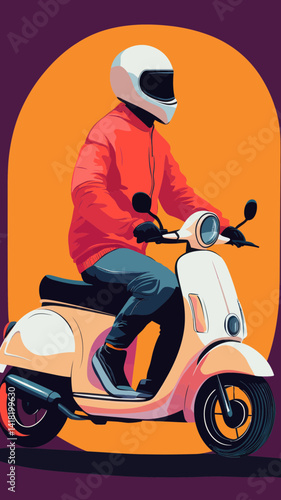 Flat Minimalist Scooter Rider Vector Illustration for Urban Commuting Concepts