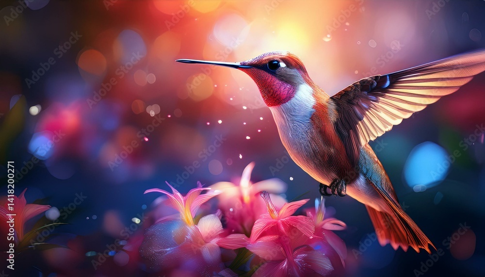 Naklejka premium hummingbird and flower