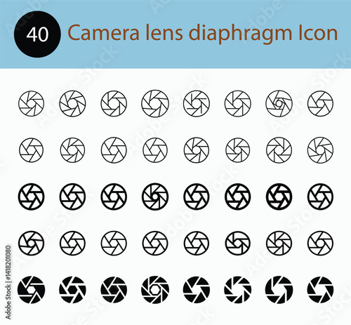 40 Camera lens diaphragm icon mega collection on white background, Camera shutter icons.