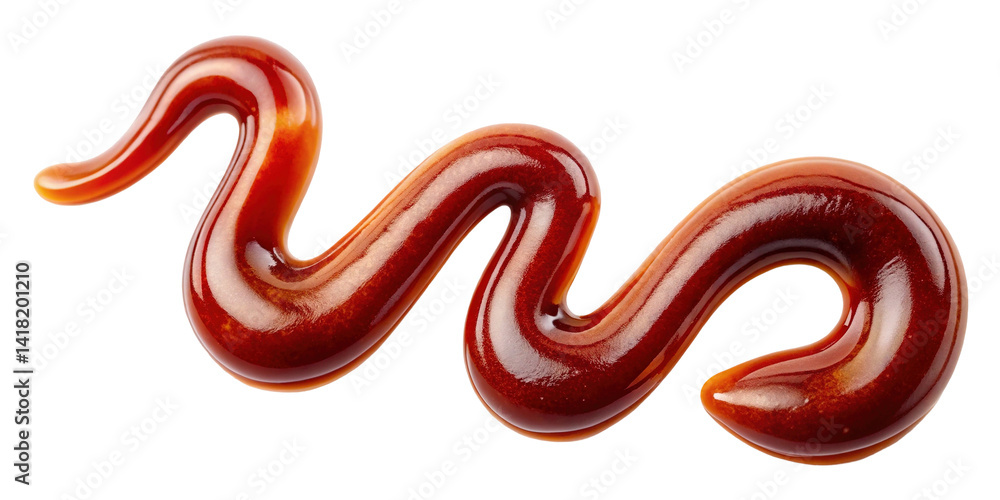 Obraz premium Delicious and Glossy Barbecue Sauce Swirl against a Black Backdrop Enhancing its Richness