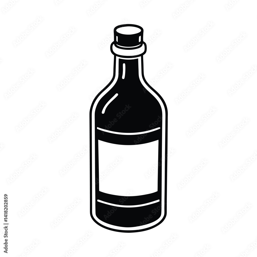 Simple Black And White Vector Illustration Of A Generic Bottle With Blank Label Space For Branding Or Product Visualization Simple Black And White Vector Illustration Of A Generic Bottle With Blank Label Space For Branding Or Product Visualization