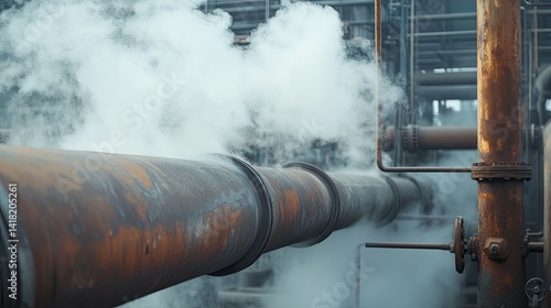 Steam Emitting From Industrial Pipes a Rusty Plant Image