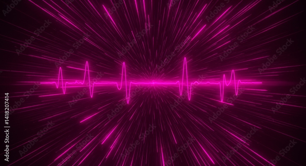 Pink Heartbeat Light Trails - Abstract of a pink heartbeat line with radiating light trails on a dark background. Perfect for medical, technology, or energy concepts
