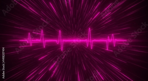 Obraz na płótnie Pink Heartbeat Light Trails - Abstract of a pink heartbeat line with radiating light trails on a dark background. Perfect for medical, technology, or energy concepts w salonie