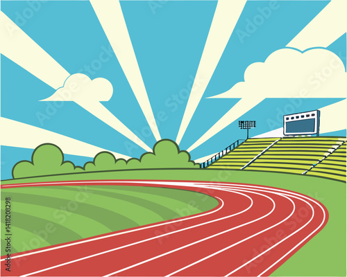 Outdoor Track and Field Stadium Illustration: Sports Venue, Athletics, Competition.