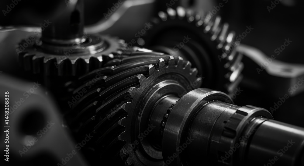 Precision Gears: Automotive Transmission Close Up - Intricate metallic gears, precision engineering, automotive technology, mechanical components, industrial detail