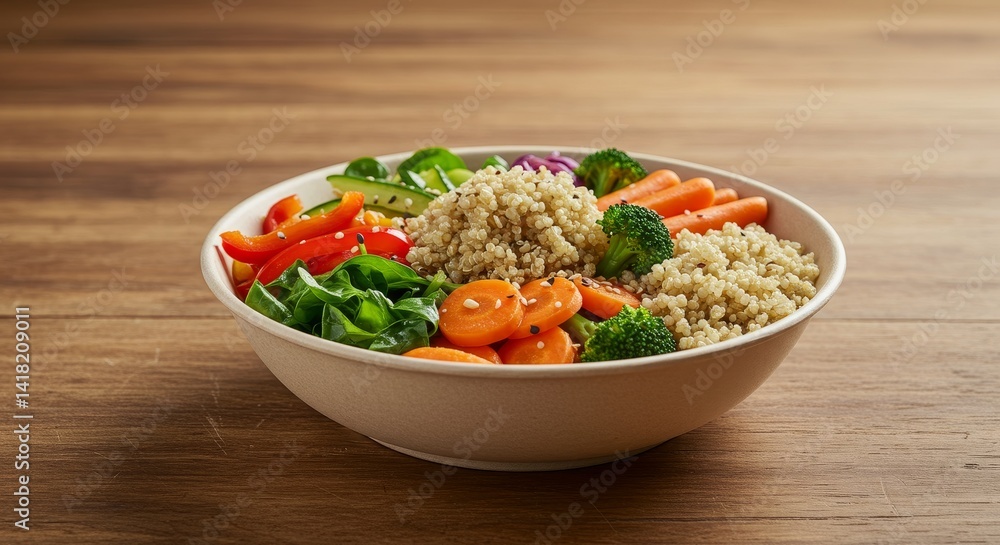 Quinoa Vegetable Bowl with Colorful Veggies - A healthy and delicious quinoa bowl filled with vibrant vegetables like carrots, broccoli, and bell peppers. Perfect for a nutritious meal