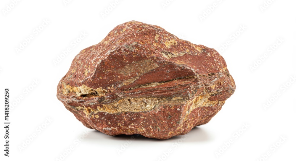 Red Jasper Stone Isolated on White Background - Rough textured red jasper, earth tone, geological formation, natural stone, mineral specimen. Symbolizes strength, grounding, energy, stability