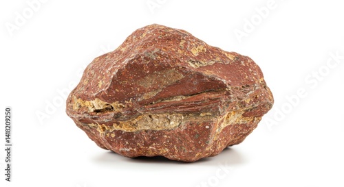 Obraz na płótnie Red Jasper Stone Isolated on White Background - Rough textured red jasper, earth tone, geological formation, natural stone, mineral specimen. Symbolizes strength, grounding, energy, stability w salonie