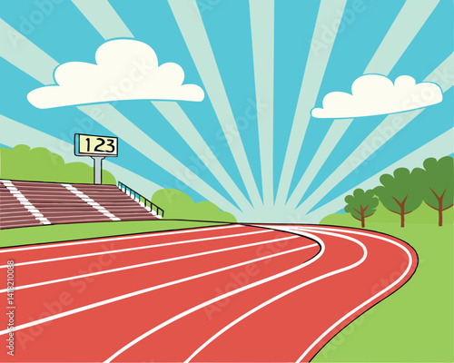 Outdoor Track and Field Stadium Illustration: Sports Venue, Athletics, Competition.