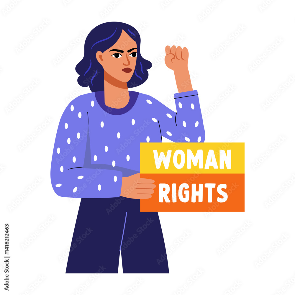 A flat style illustration of a female protestor A flat style illustration of a female protestor