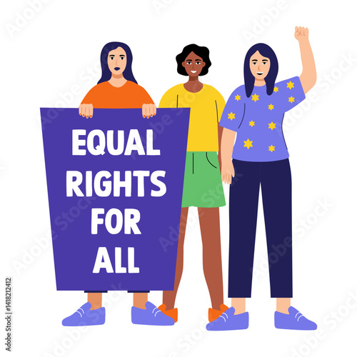 Women protesting for equal rights, flat style illustration