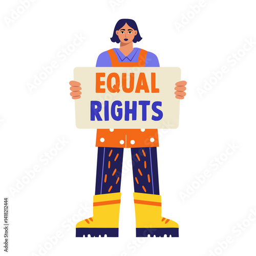 Flat style illustration of a woman protesting for equal rights