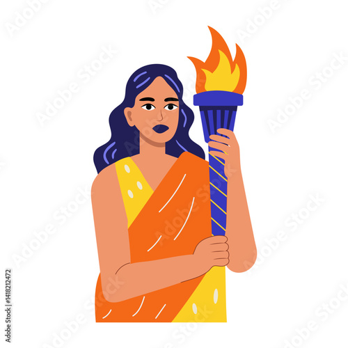 Flat style illustration of a female character holding freedom torch