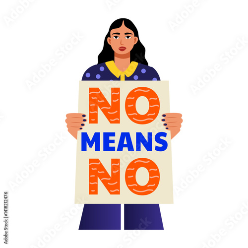 Flat style illustration of a woman holding a protest board