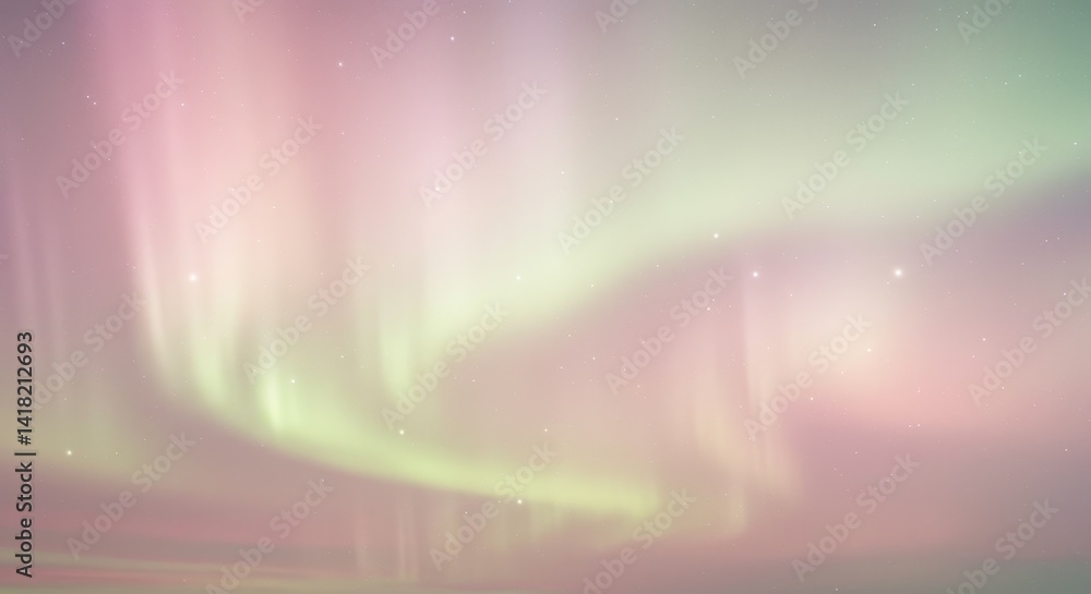 Serene Northern Lights Display - A breathtaking view of the aurora borealis, showcasing soft pastel hues of pink and green across the night sky