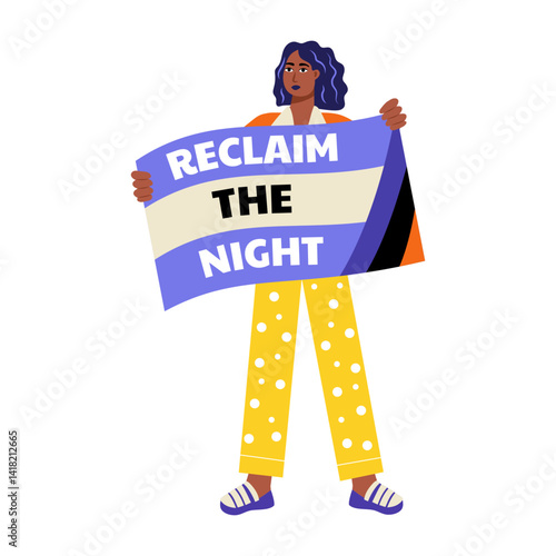 A flat style illustration of a protesting woman showing feminist movement